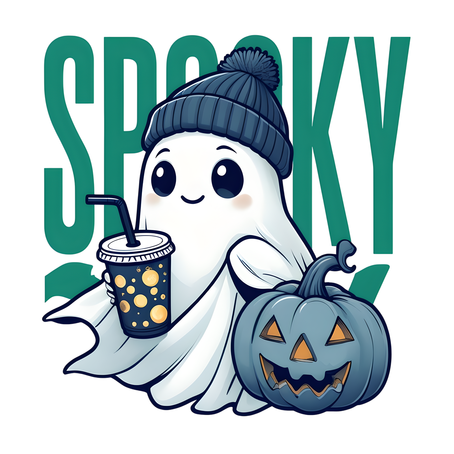 Halloween cute boba ghost ready to press.